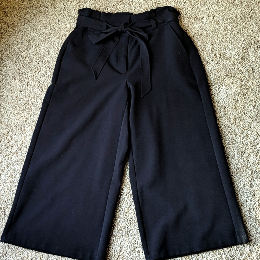 Belted cropped wide leg